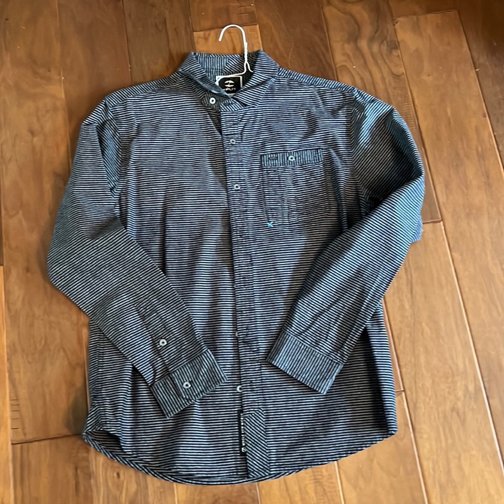 SPLIT mens long sleeve shirt gray/black stripe size L excellent condition
